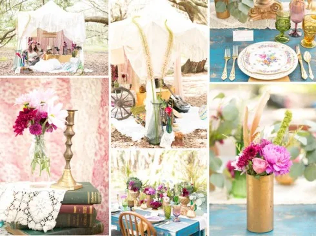 Không gian trang trí tiệc cưới Bohemian ngoài trời