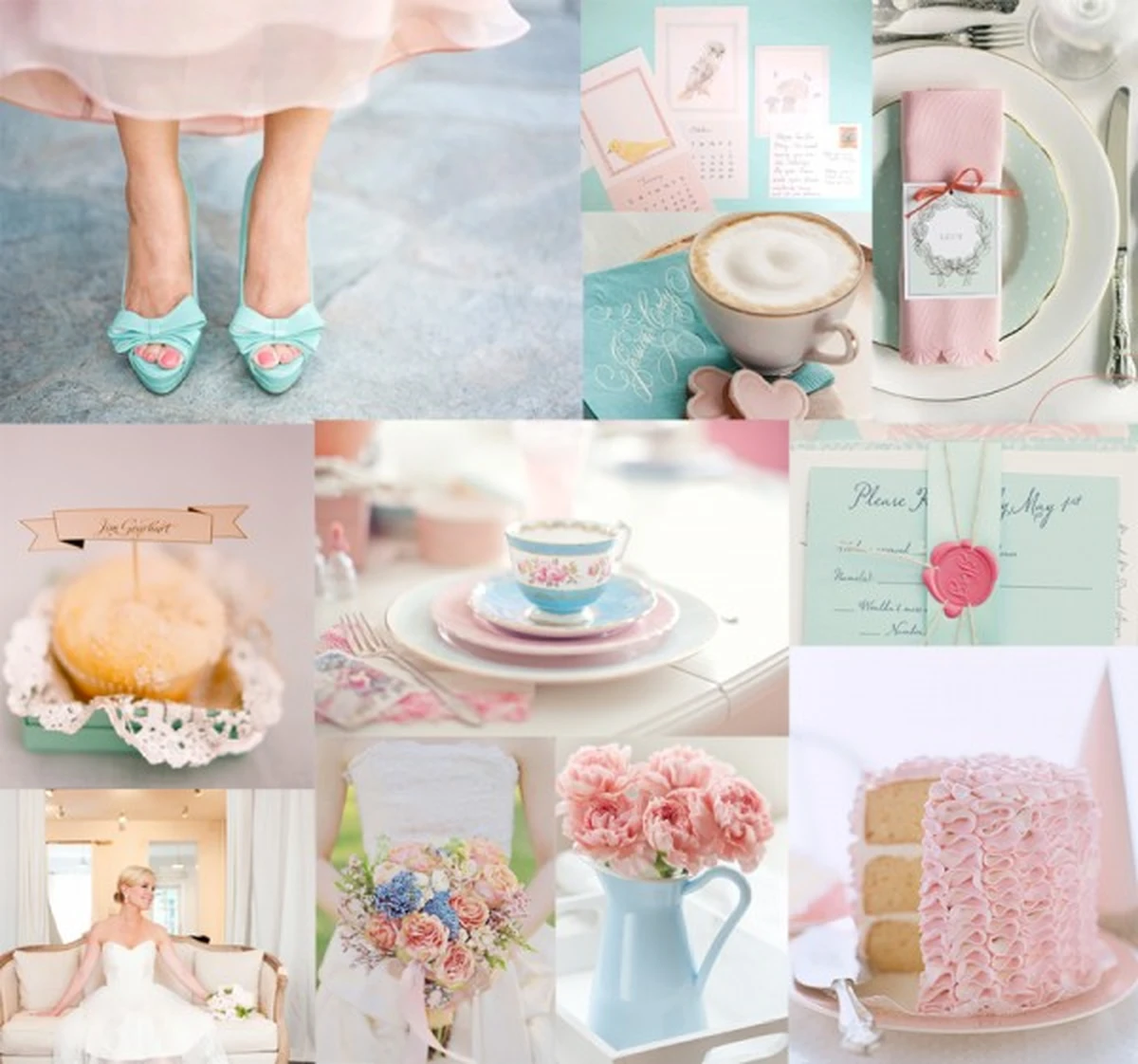 Trang trí đám cưới màu xanh Tiffany với phụ kiện, hoa và bánh cưới pastel