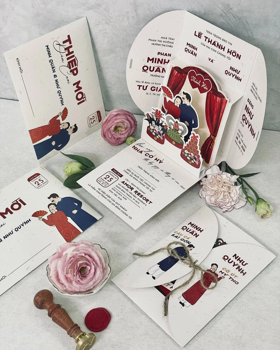 Thiệp cưới với thiết kế hình 3D pop-up cô dâu chú rể